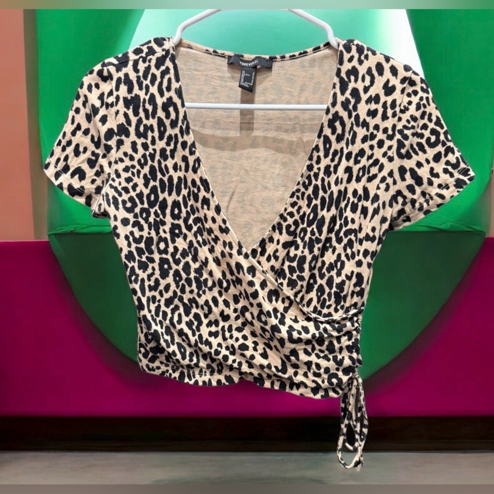 Forever 21 Animal Print Wrap Crop Top MEDIUM